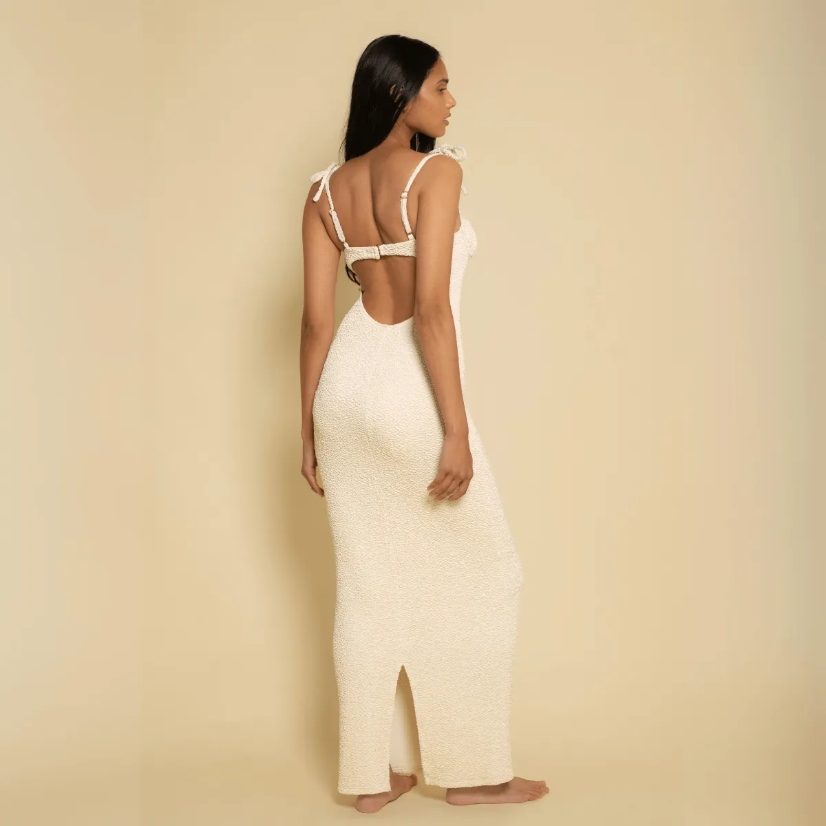 Oat Texture Petal Long Slip Dress