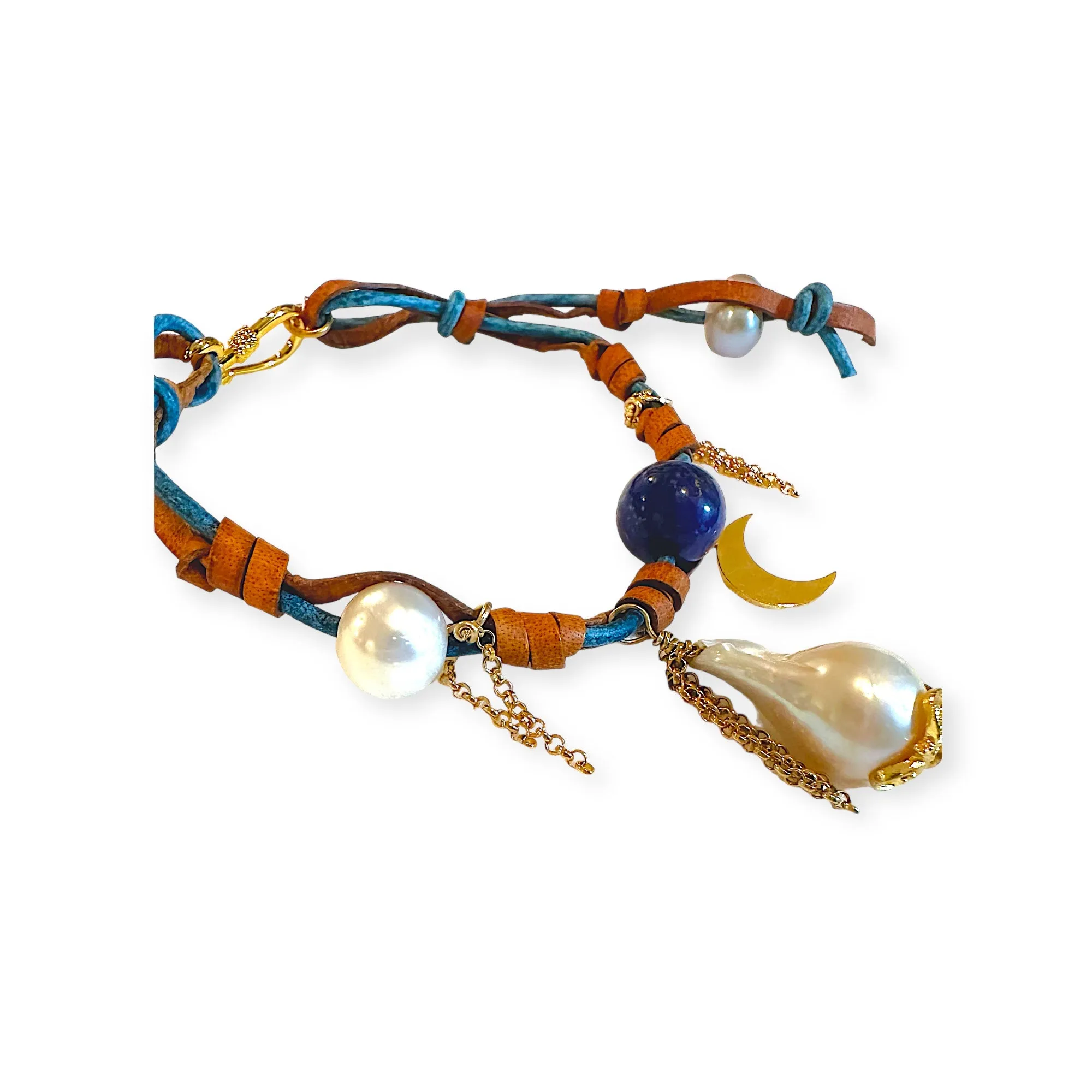 OCEAN NIGHT SKY BAROQUE PEARL GOLD MOON ROCKSTAR ANKLET