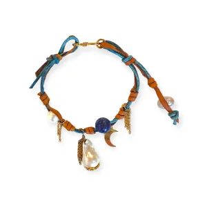 OCEAN NIGHT SKY BAROQUE PEARL GOLD MOON ROCKSTAR ANKLET