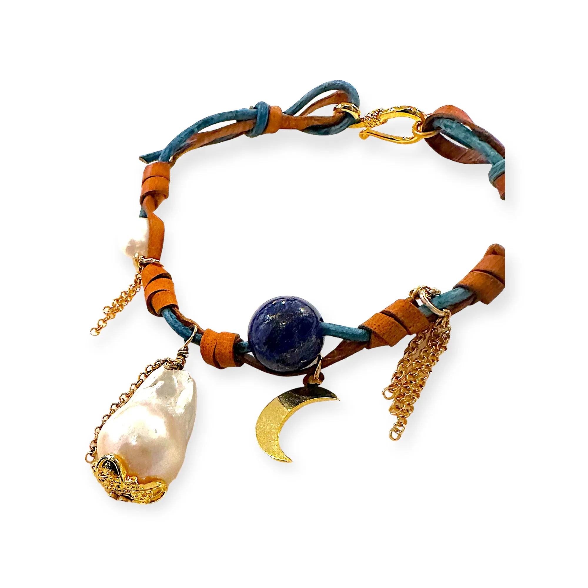 OCEAN NIGHT SKY BAROQUE PEARL GOLD MOON ROCKSTAR ANKLET