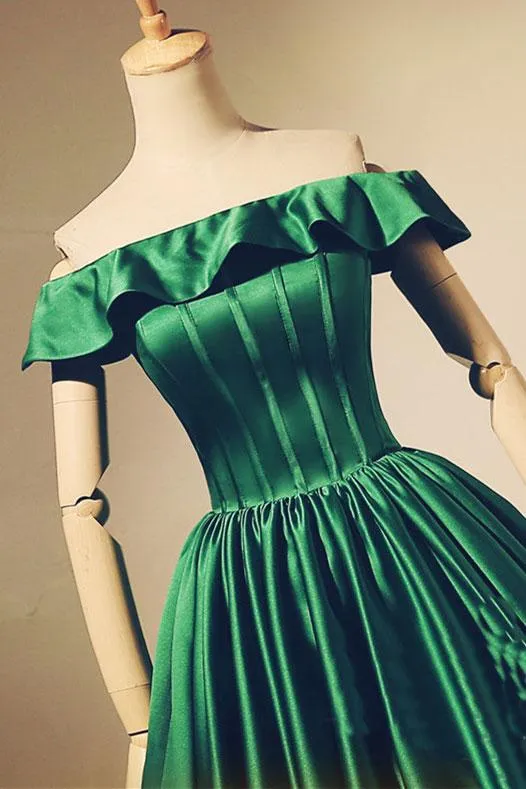 Off-shoulder Simple Green Homecoming Dresses With Pleats, HD0491