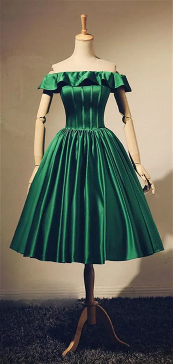 Off-shoulder Simple Green Homecoming Dresses With Pleats, HD0491