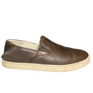 Olukai Kahu 'Ili Waxed Nubuck Leather Slip On Sneaker Dark Wood Brown 10.5