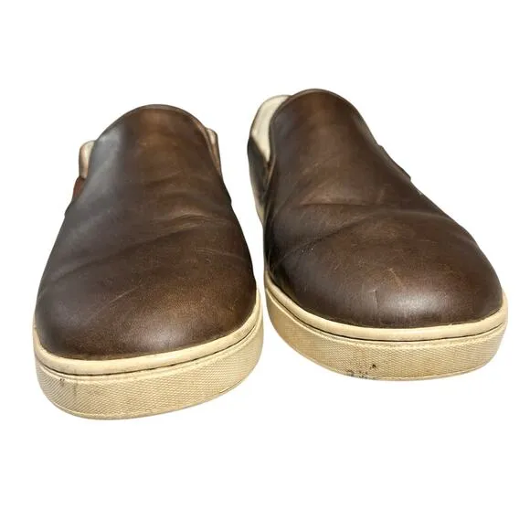 Olukai Kahu 'Ili Waxed Nubuck Leather Slip On Sneaker Dark Wood Brown 10.5