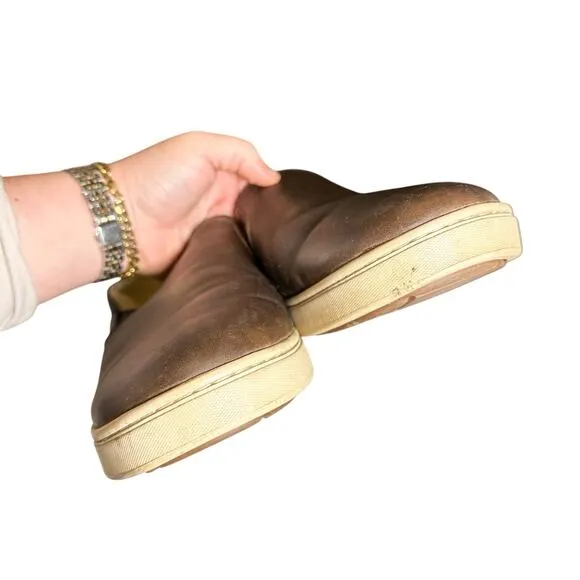 Olukai Kahu 'Ili Waxed Nubuck Leather Slip On Sneaker Dark Wood Brown 10.5