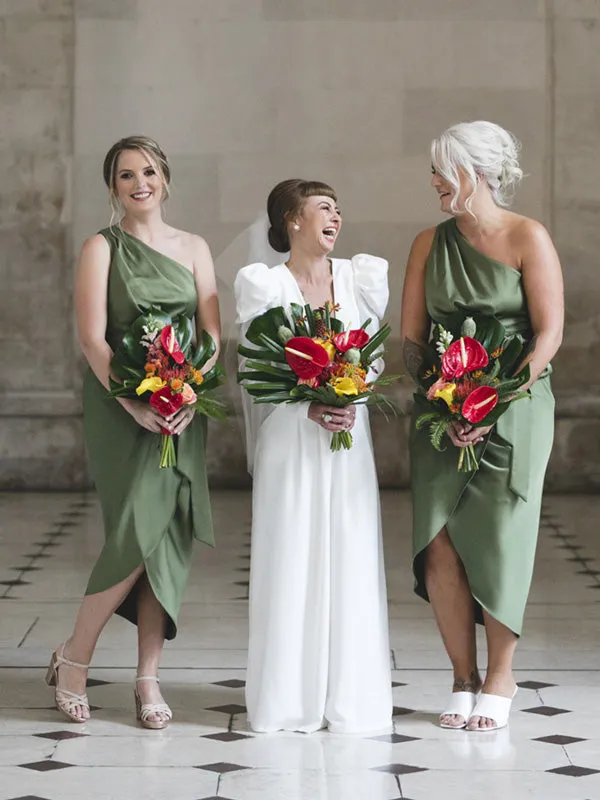 One Shoulder Slit Sleeveless Short Simple bridesmaid dresses ,PDY0105