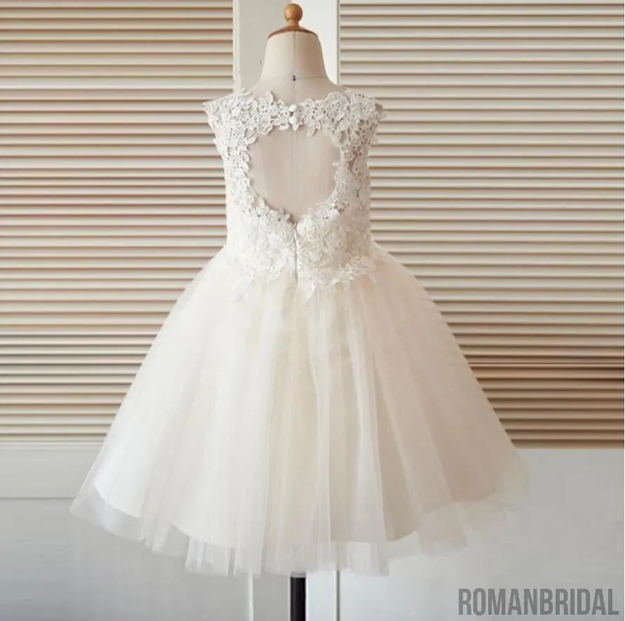 Open Back Top Lace Flower Girl Dresses, FG094