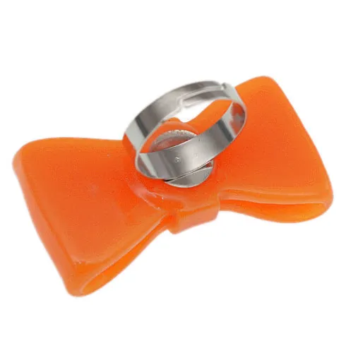 Orange Large Glossy Bow Adjustable Ring