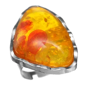 Orange Side Triangle Large Stone Adjustable Ring