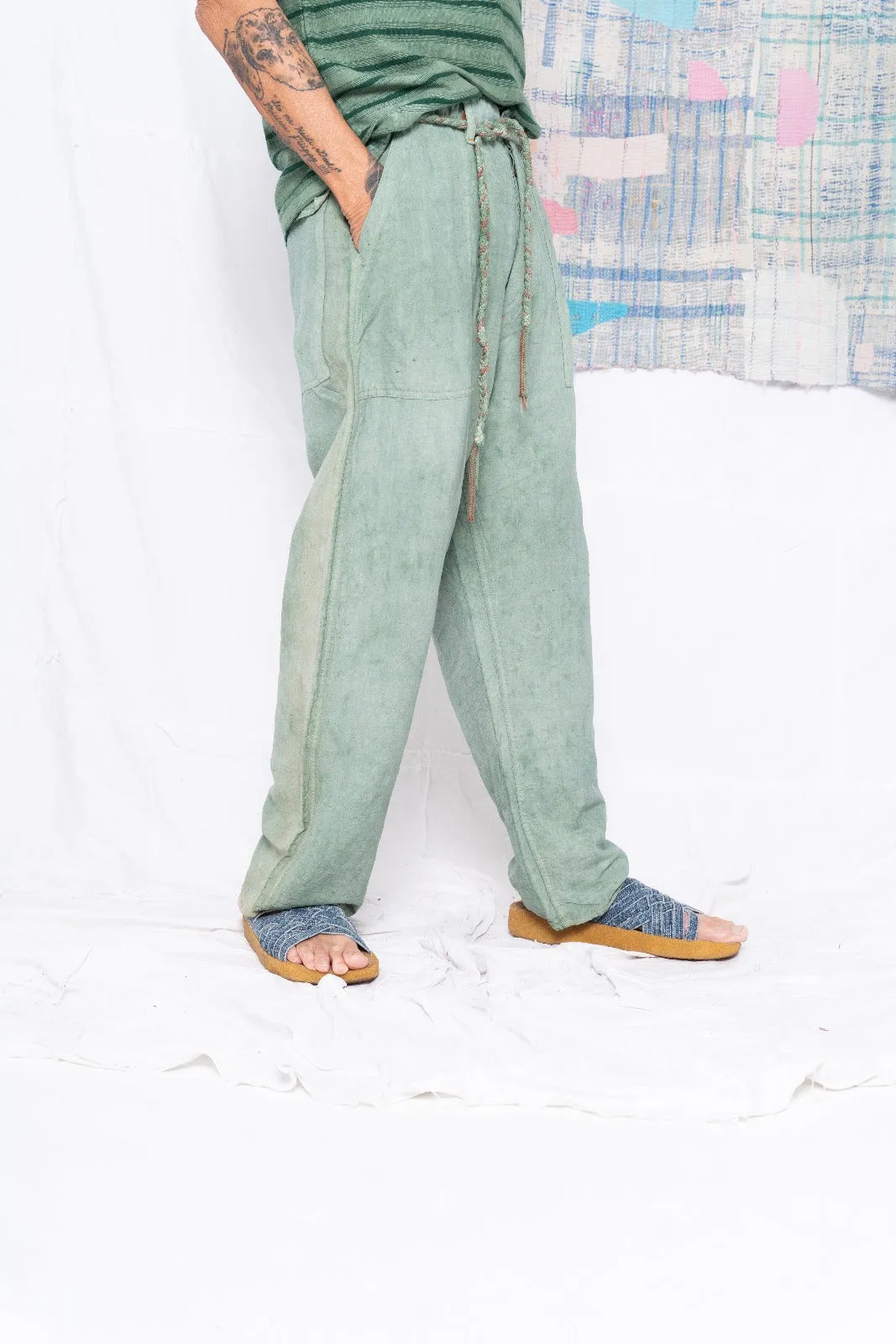 P72 Fatigue Wild Silk & Hemp Uneven Dye Sea Green