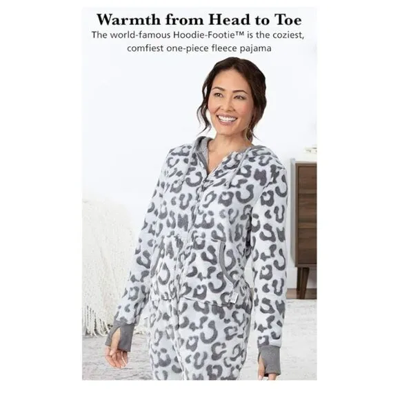 Pajamagram Womens One-Piece Adult Footie Pajamas Hoodie Leopard Zip Front Size M
