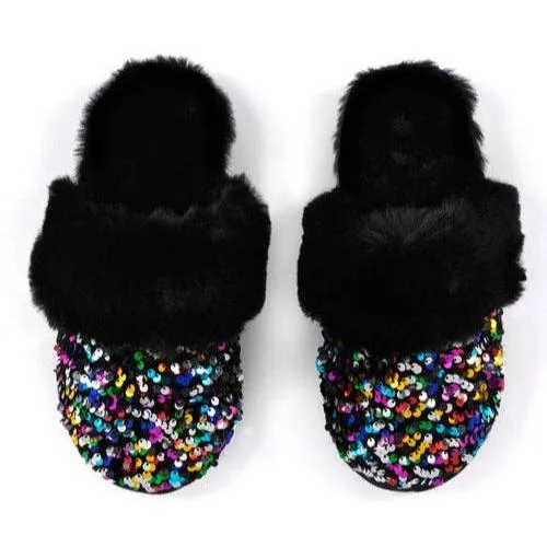 Party Night Sequin Slippers | Black