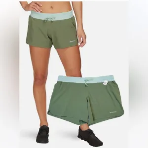 PATAGONIA Womens Camp Green 6&quot; NINE TRAILS SHORTS Running w/ Liner Mint! S