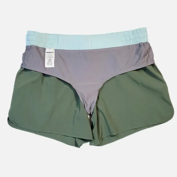 PATAGONIA Womens Camp Green 6&quot; NINE TRAILS SHORTS Running w/ Liner Mint! S