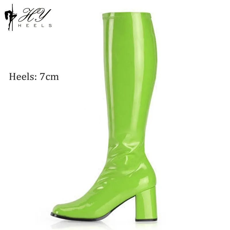 Patent Leather Stretch Chunky Heel All-matching Middle Boots
