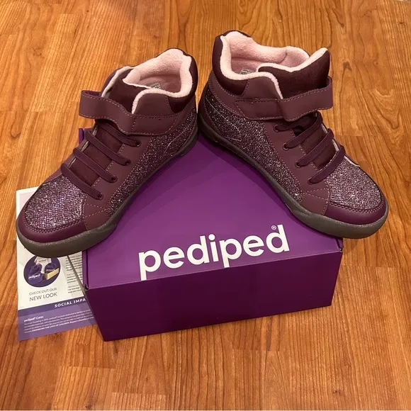 Pediped Flex Purple Gliter Girls ankle sneakers size 4 Big Girls