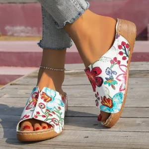 Peep Toe Wedge Fashion Simple Slip-on Fashion Sandal Slippers