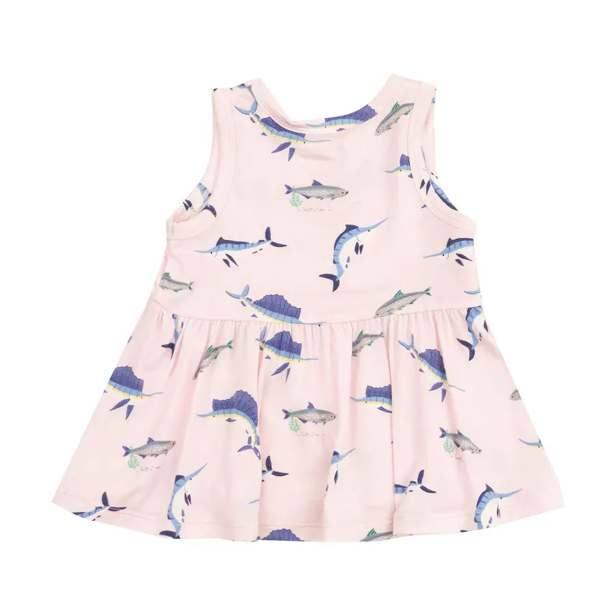 PEPLUM TANK TOP AND BIKE SHORT - DEEP SEA FISHING PINK