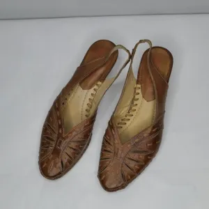 Pikolinos Sz 37 Brown Leather Mules Kitten Heel Moroccan Style Slingback Mint!