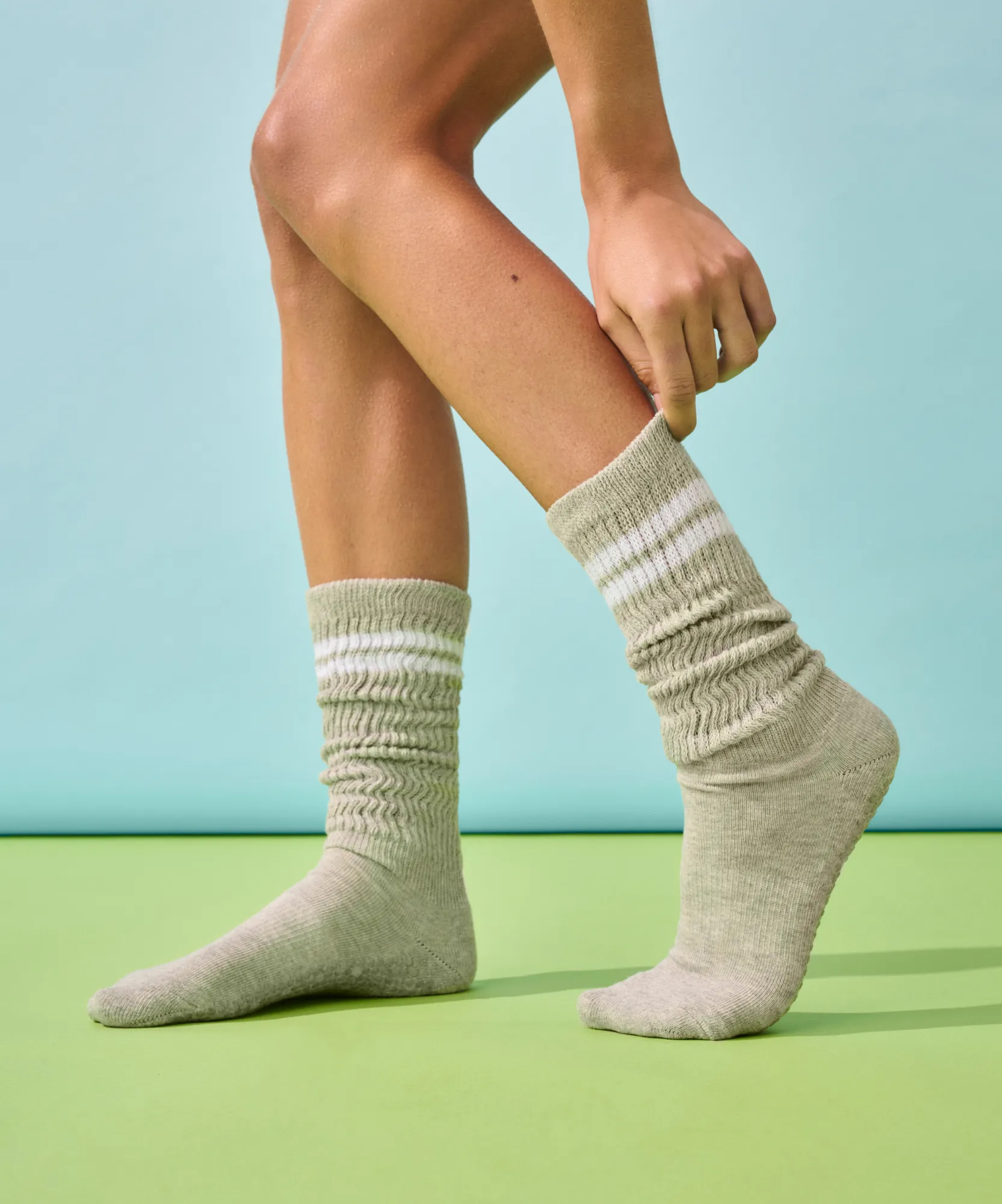 Pilates Project x Cheerleader Scrunch Non Slip Grip Socks - Grey Marle