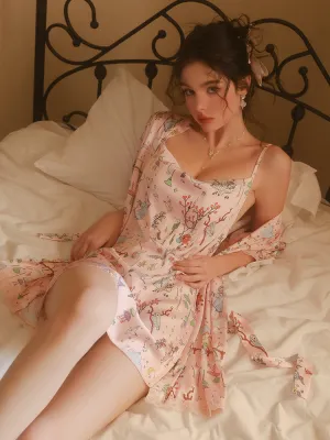 Pink Satin Gown With Kimono Robe