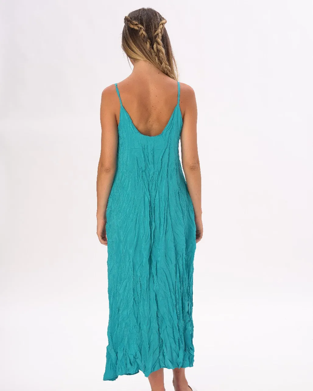 Pleated Crinkled Maxi Slip Dress