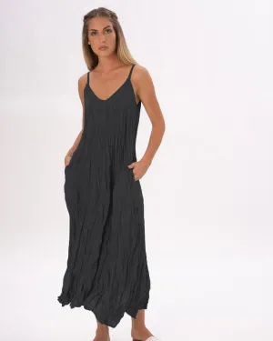 Pleated Crinkled Maxi Slip Dress