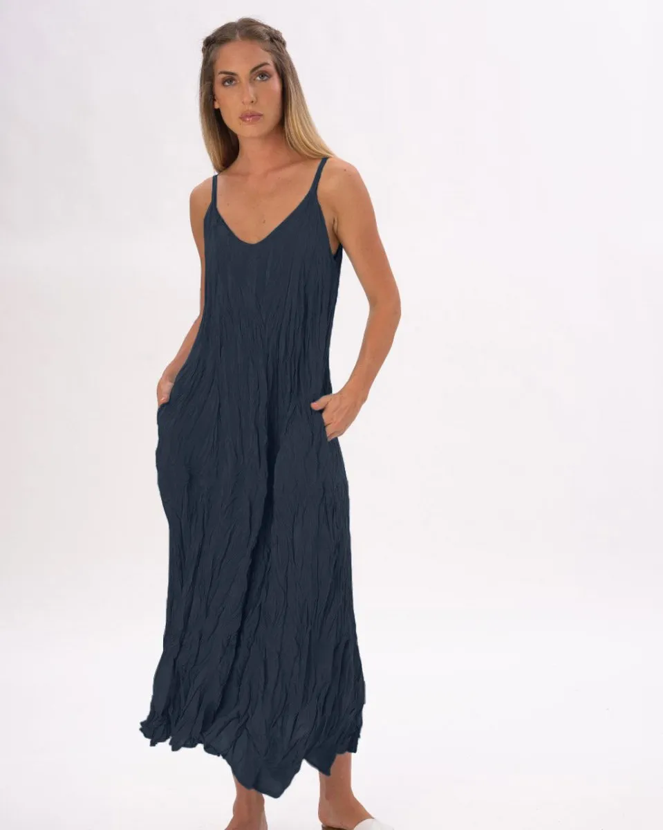 Pleated Crinkled Maxi Slip Dress