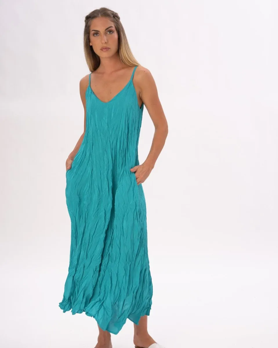 Pleated Crinkled Maxi Slip Dress