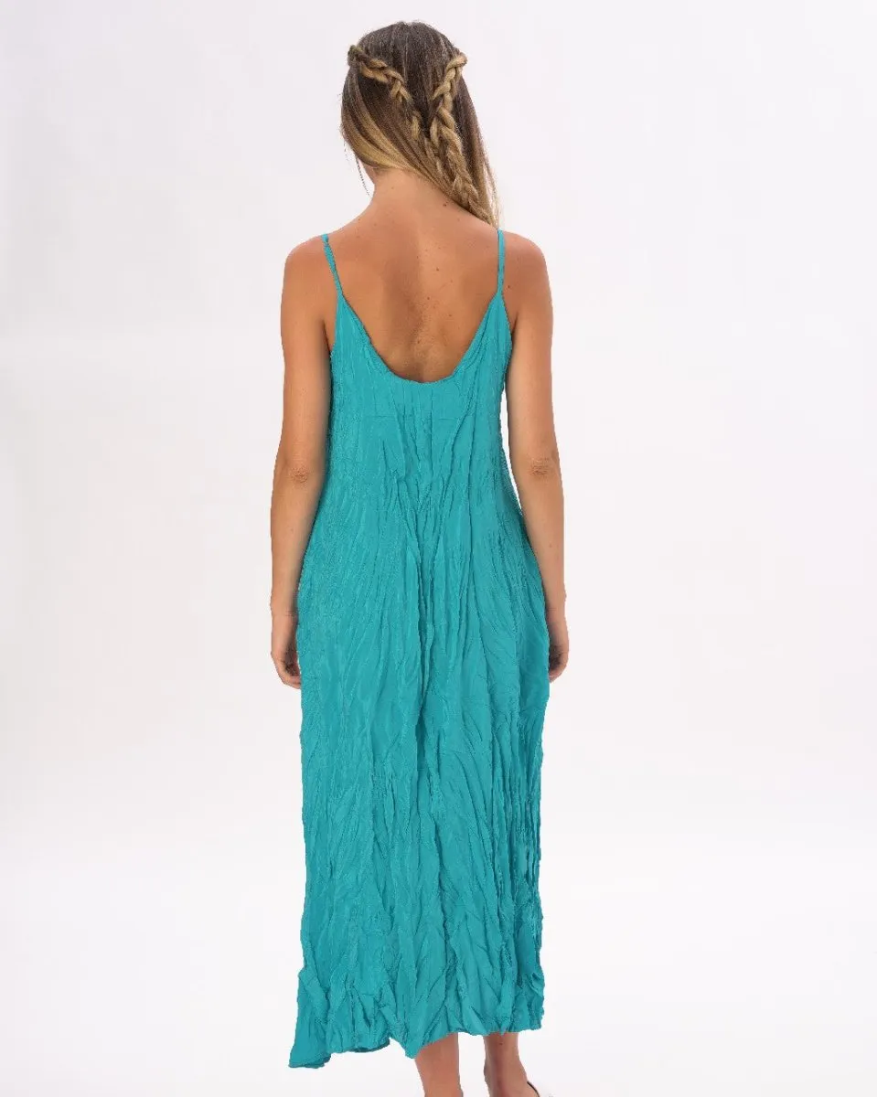Pleated Crinkled Maxi Slip Dress