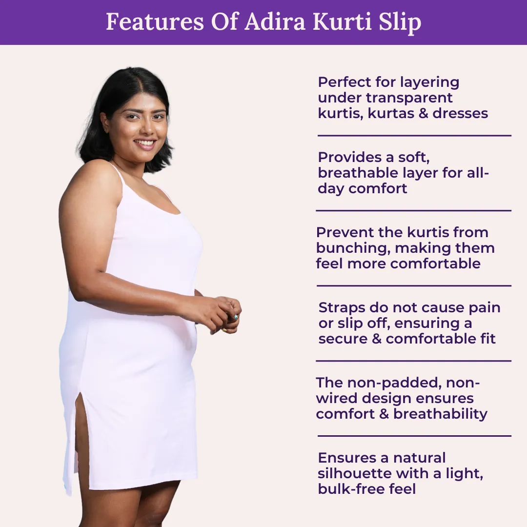 Plus Size Inner Slip For Kurti/Kurta | Adjustable Straps | Side Slits For Easy Movement | Pack Of 3