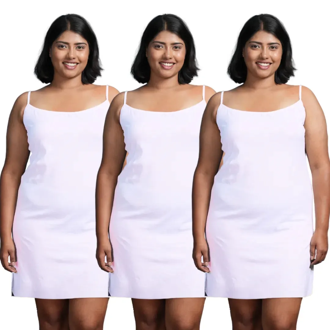 Plus Size Inner Slip For Kurti/Kurta | Adjustable Straps | Side Slits For Easy Movement | Pack Of 3