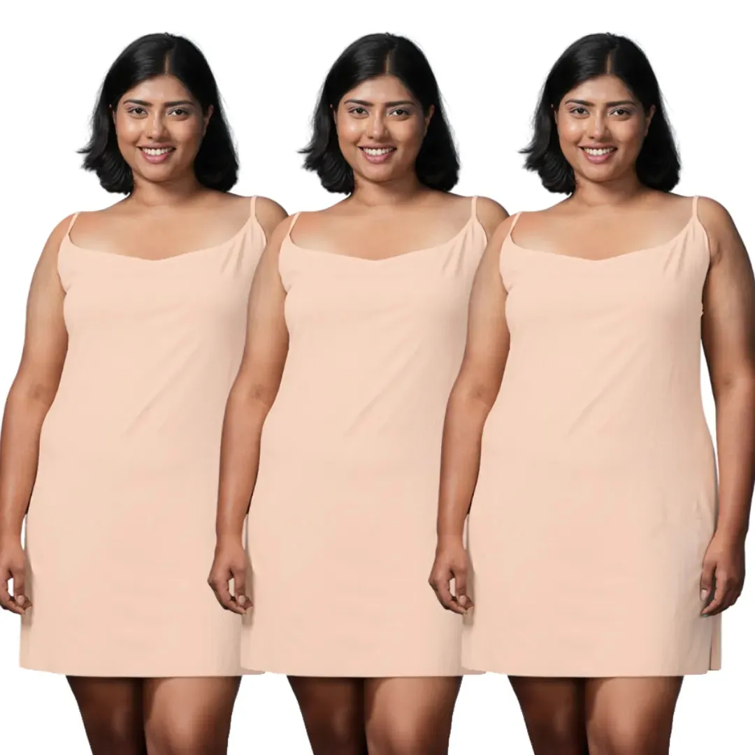 Plus Size Inner Slip For Kurti/Kurta | Adjustable Straps | Side Slits For Easy Movement | Pack Of 3
