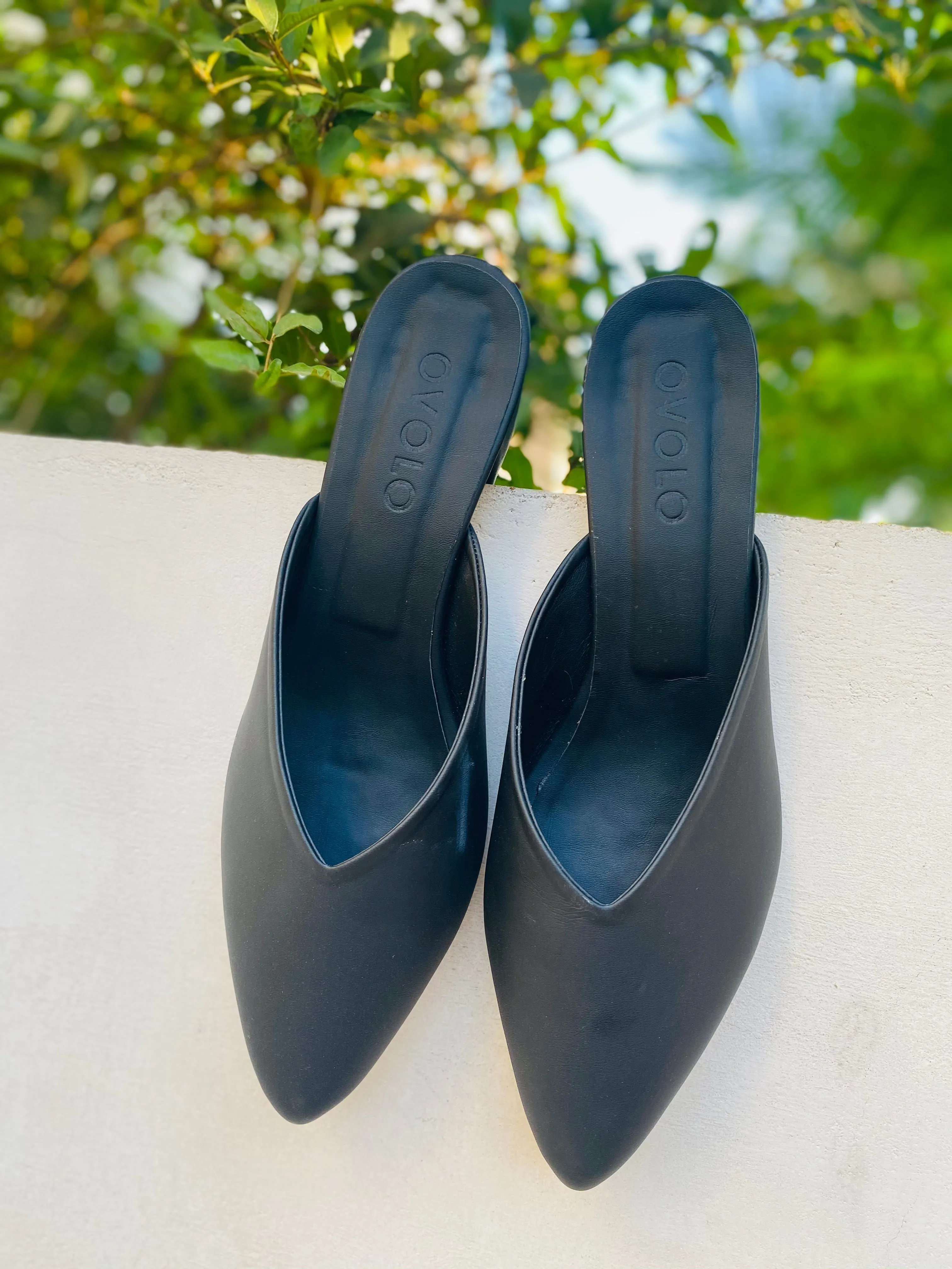 Pointy Toe Block Heels - Black