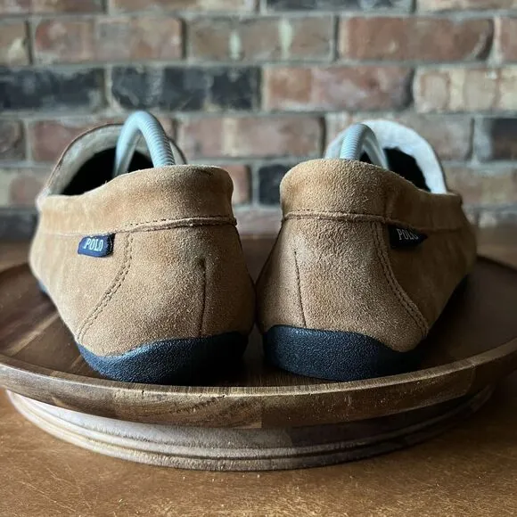 Polo Ralph Lauren Men's 10.5 Women's 12 Chaise Bear Slippers Microsuede Mule Tan