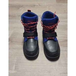 Polo Ralph Lauren RANGER HIGH II Black Leather‎ Blue Upper Boys Size 4.5M