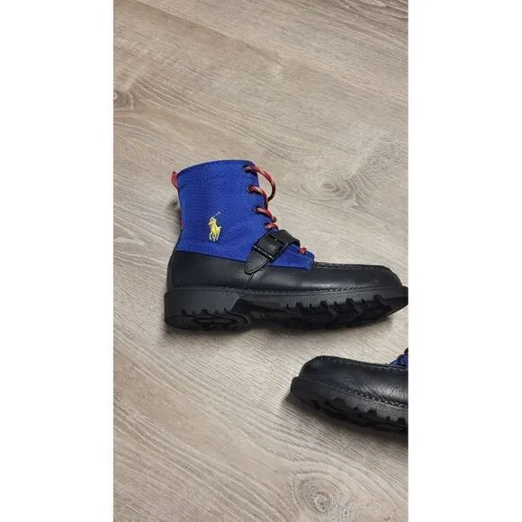 Polo Ralph Lauren RANGER HIGH II Black Leather‎ Blue Upper Boys Size 4.5M