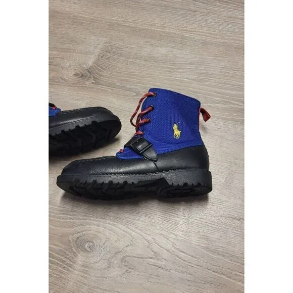 Polo Ralph Lauren RANGER HIGH II Black Leather‎ Blue Upper Boys Size 4.5M