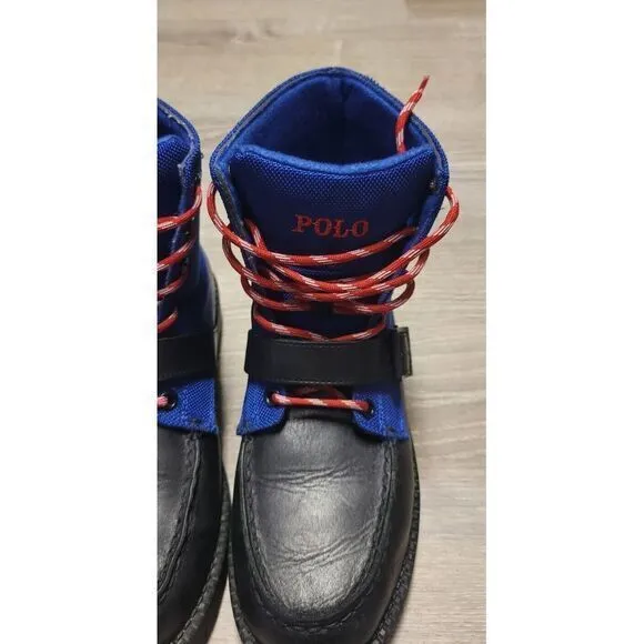 Polo Ralph Lauren RANGER HIGH II Black Leather‎ Blue Upper Boys Size 4.5M