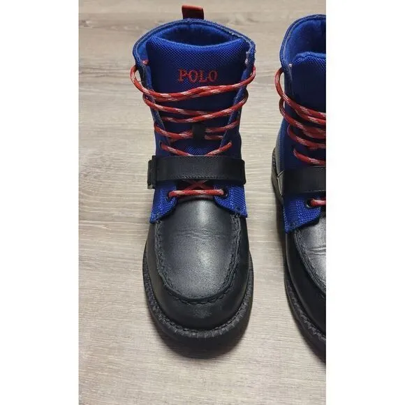 Polo Ralph Lauren RANGER HIGH II Black Leather‎ Blue Upper Boys Size 4.5M