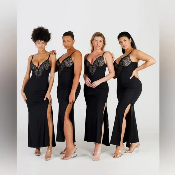 Popilush The Shapewear Dress Lace Slip Split Maxi