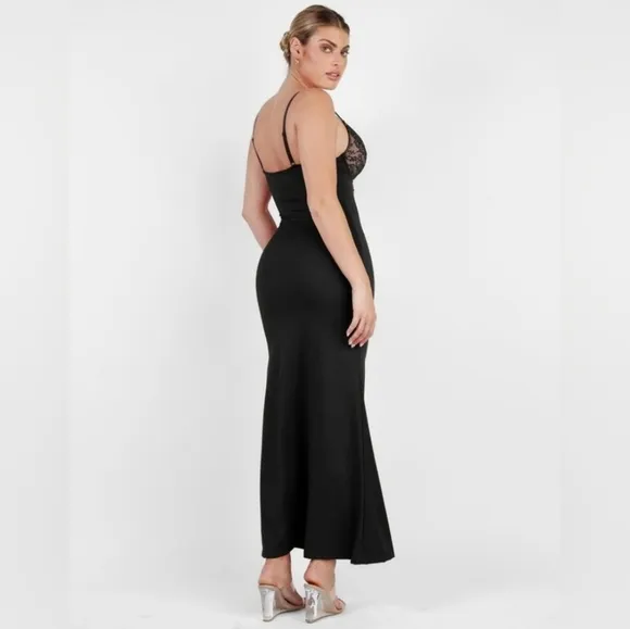 Popilush The Shapewear Dress Lace Slip Split Maxi