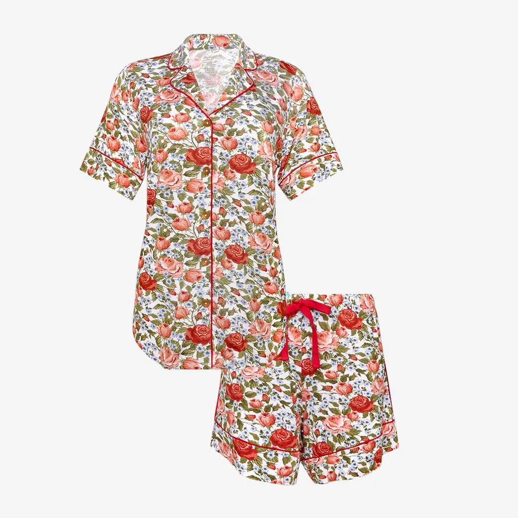 Posh Peanut Alma Women S/S Shirt & Short Pajama Set  White