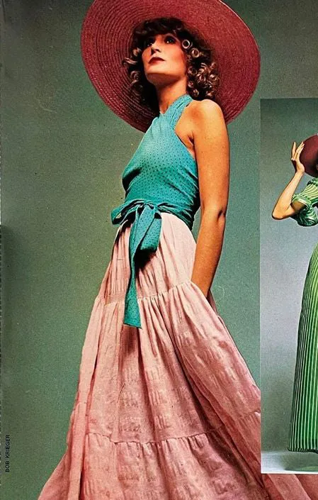Prettiest Spring 1971 Yves Saint Laurent Documented Dotted Ruffle Skirt & Tie Halter Top Set