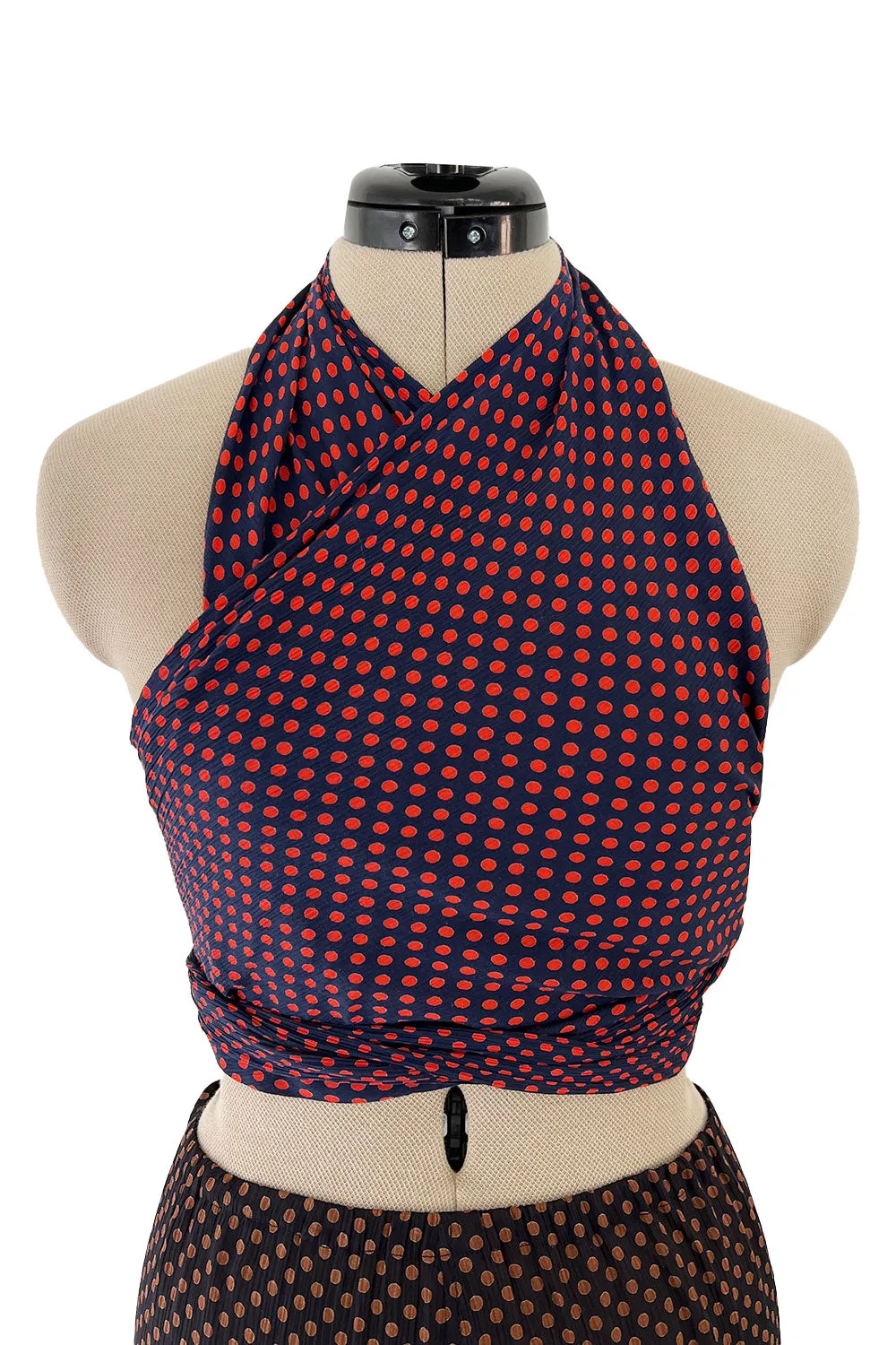 Prettiest Spring 1971 Yves Saint Laurent Documented Dotted Ruffle Skirt & Tie Halter Top Set
