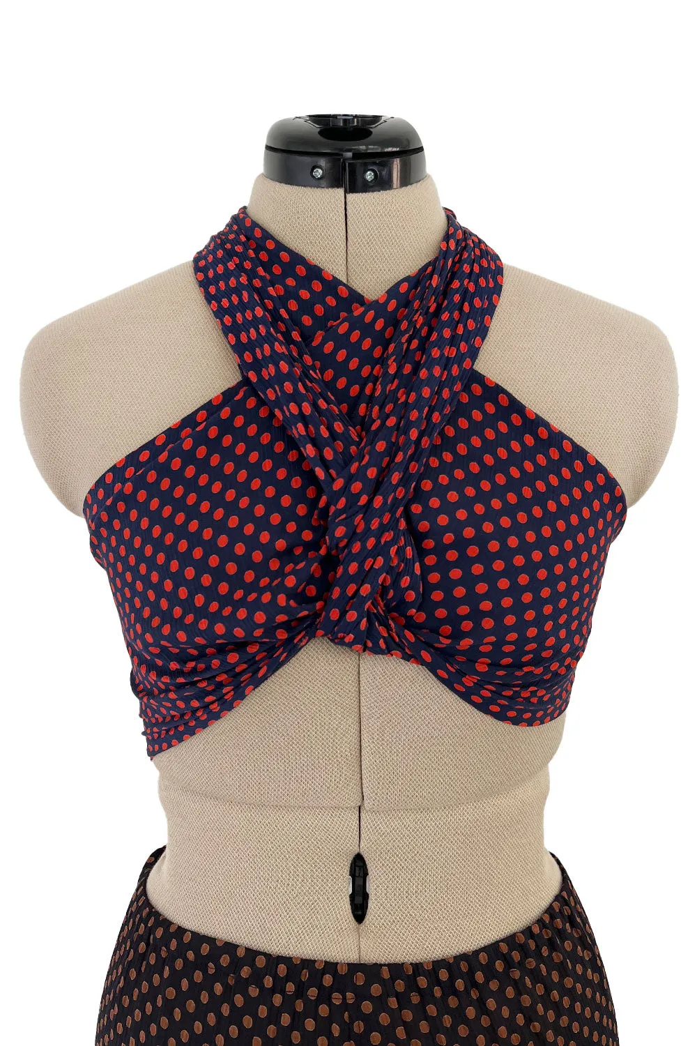 Prettiest Spring 1971 Yves Saint Laurent Documented Dotted Ruffle Skirt & Tie Halter Top Set