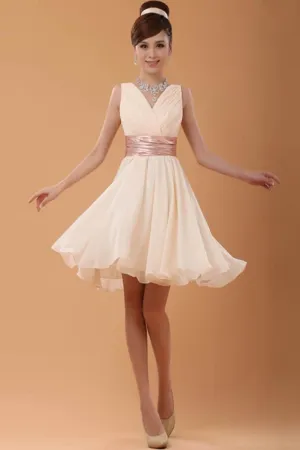 Pretty V-neck Short Chiffon Simple Homecoming Dresses K130