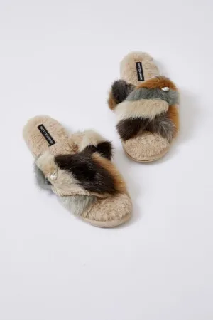 Pretty You London Womens Slider Slippers Blyss in Caramal - Medium
