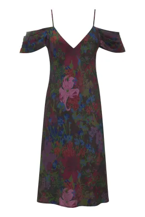 Printed Noa Mid Length Slip Dress Chocolate Winter