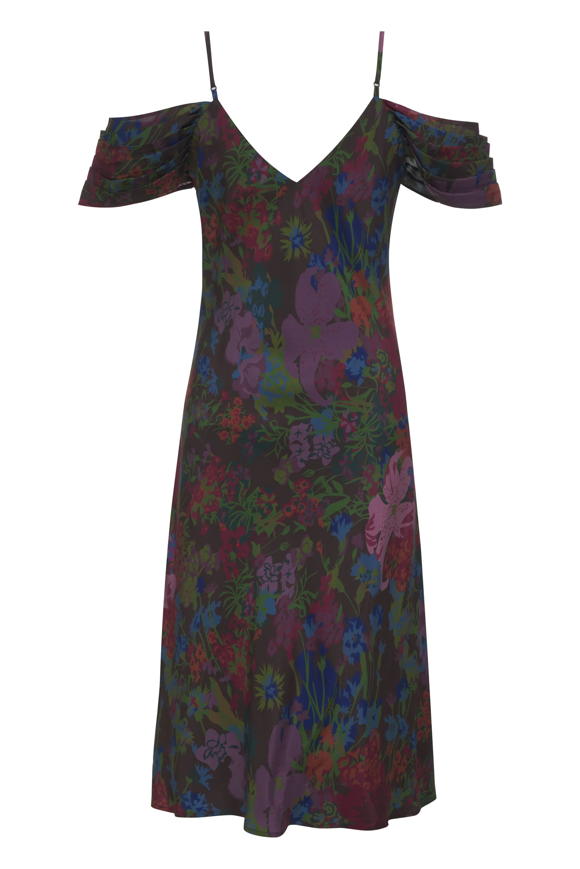 Printed Noa Mid Length Slip Dress Chocolate Winter